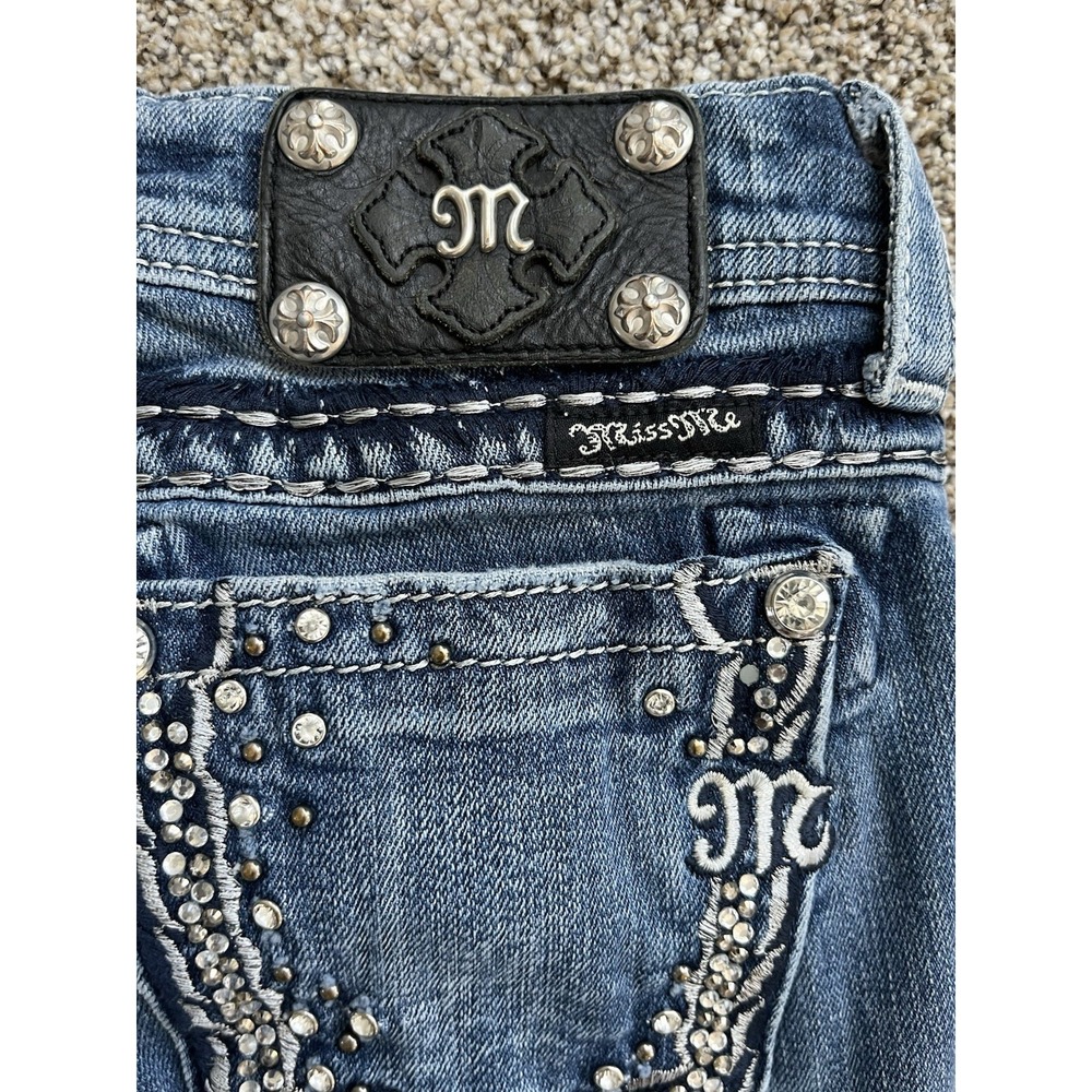 Miss Me Blue Boot Cut Jeans with Silver Accents - Picture 4 of 16
